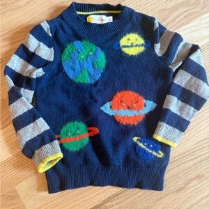 Mini Boden Navy Sweater with Colorful Planet Motifs